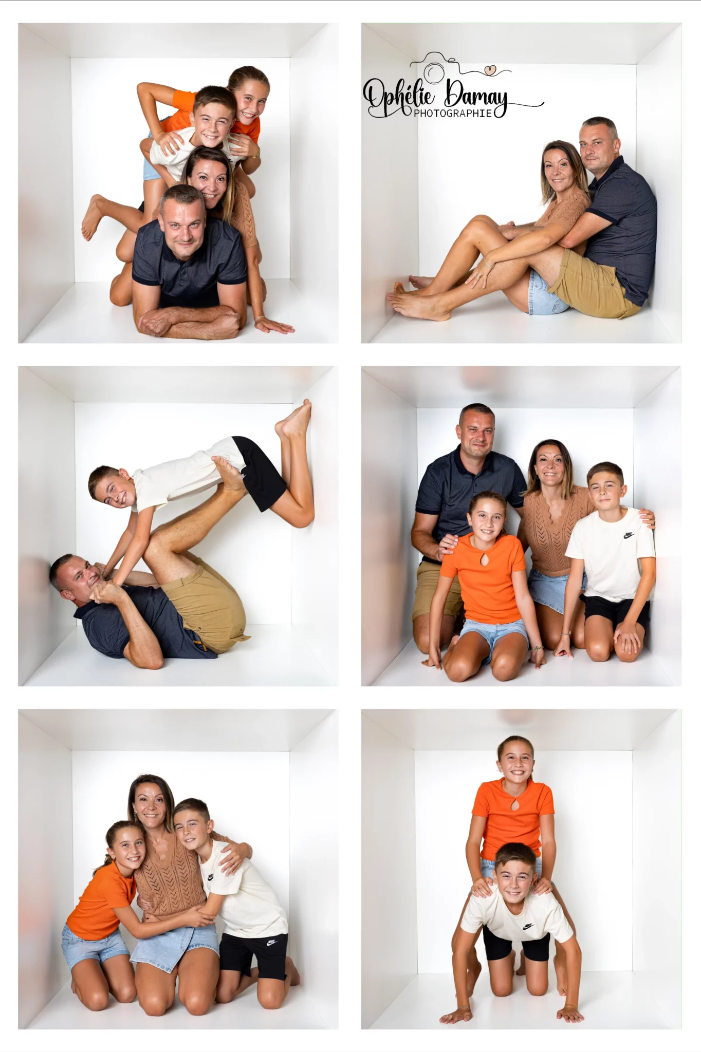 alt="Montage photo Family Box : portraits créatifs de chaque membre de la famille dans une boîte"